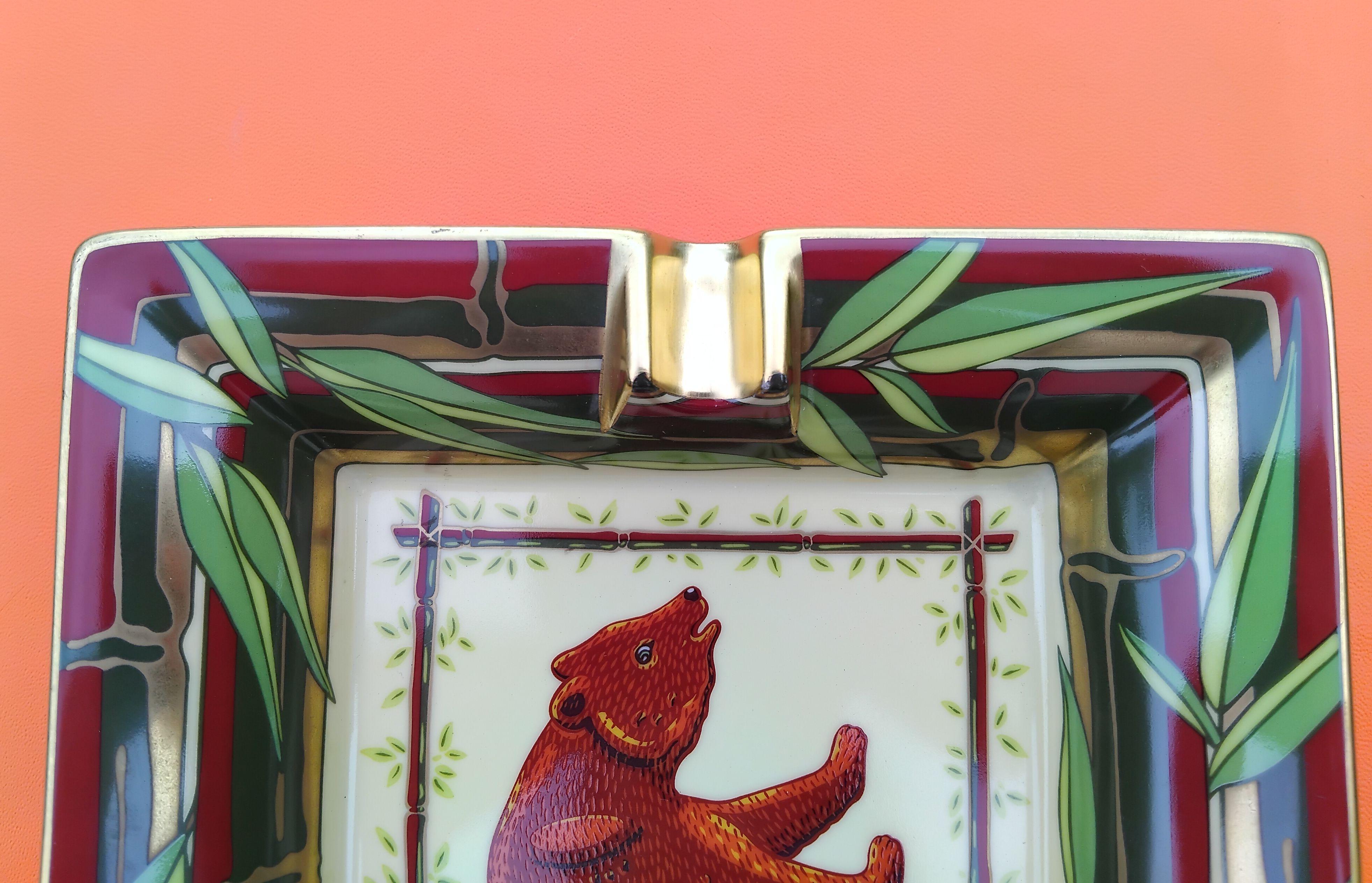 Hermès Bear Bamboo Print Cigar Ashtray Change Tray Porcelain Gold 4