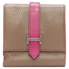 HERMES Bearn brown pink leather H logo strap bifold square wallet