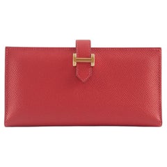 HERMÈS BEARN CLASSIC WALLET ROUGE Cuir d'Epsom avec matériel doré