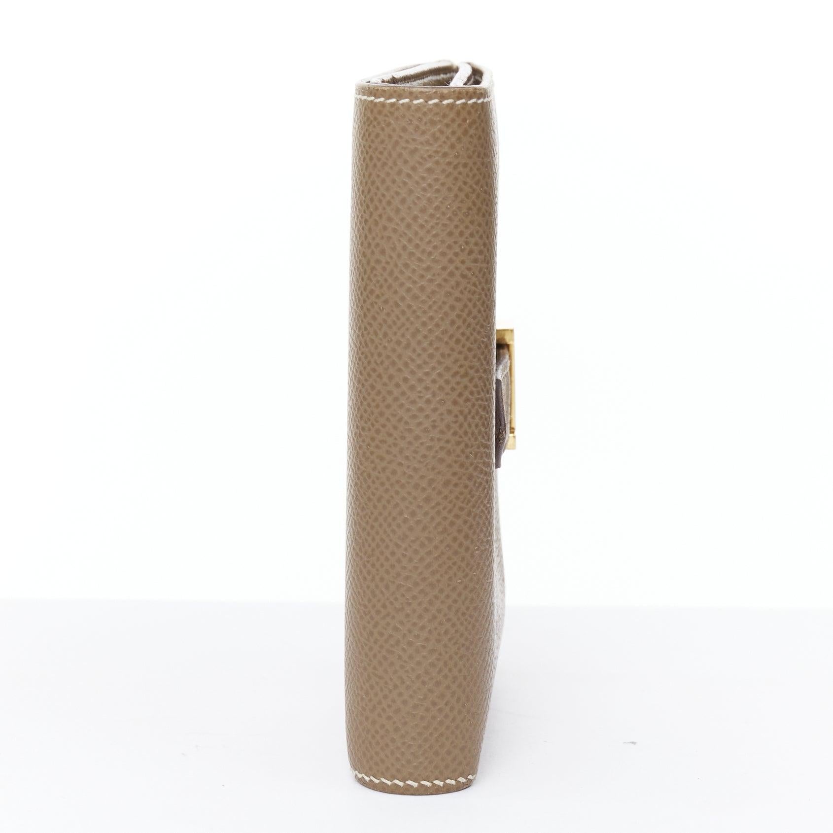 HERMES Bearn Compact etaupe brown GHW H strap epsom wallet In Good Condition For Sale In Hong Kong, NT