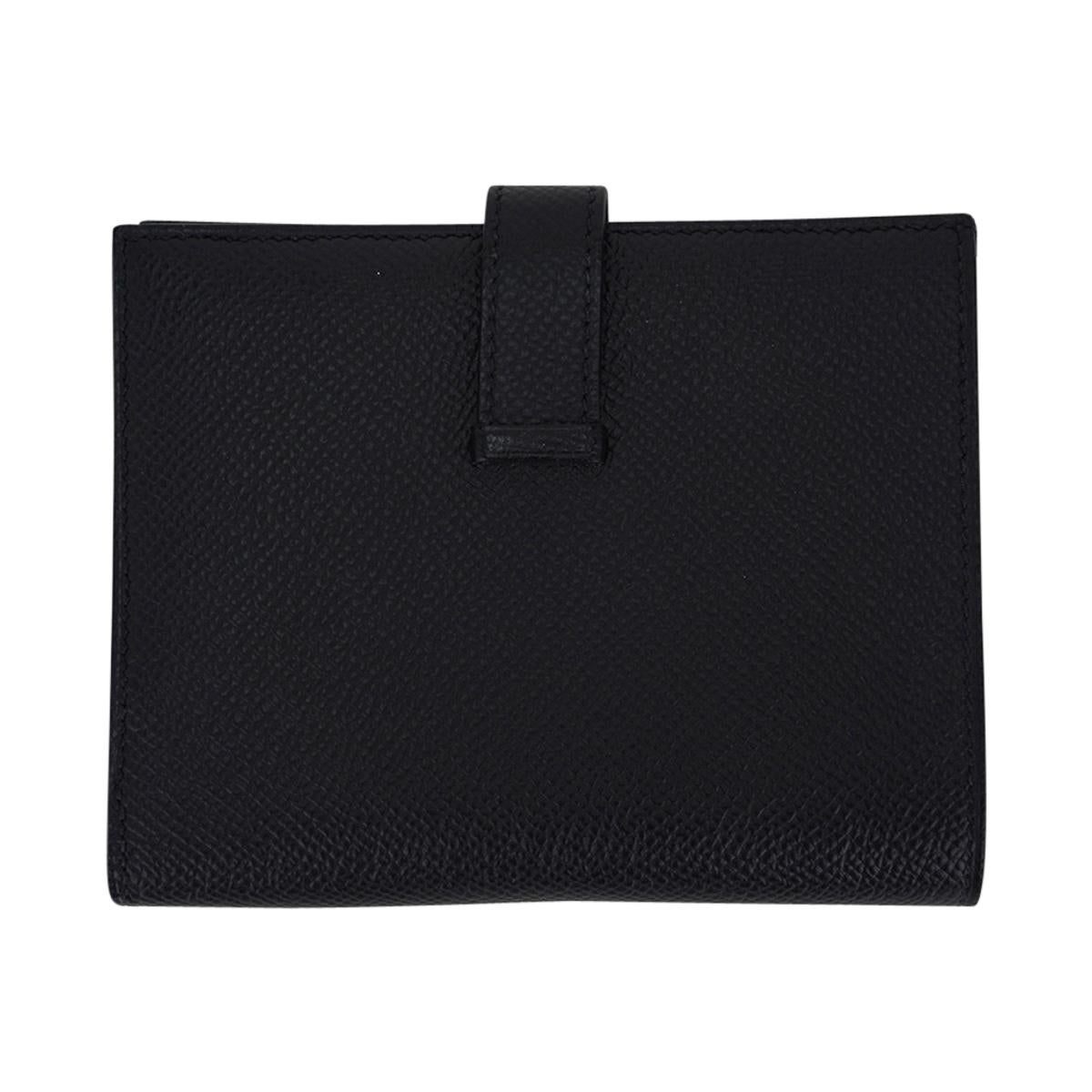 Women's Hermes Bearn Compact Wallet Black Palladium Hardware Epsom Leather