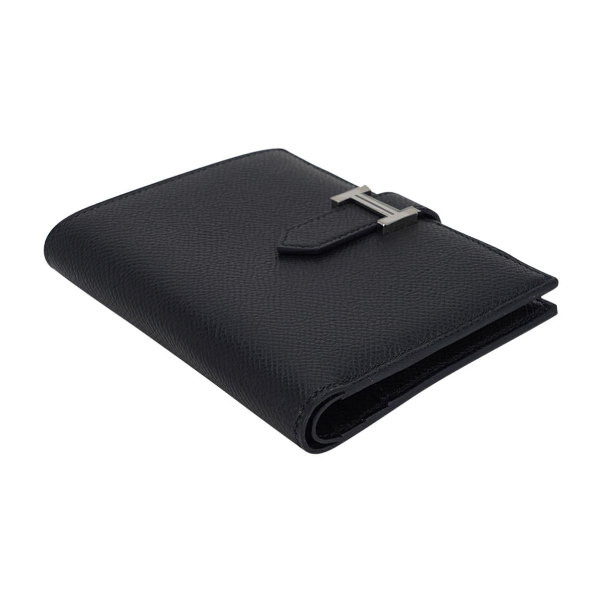 Hermes Bearn Compact Wallet Black Palladium Hardware Epsom Leather 1