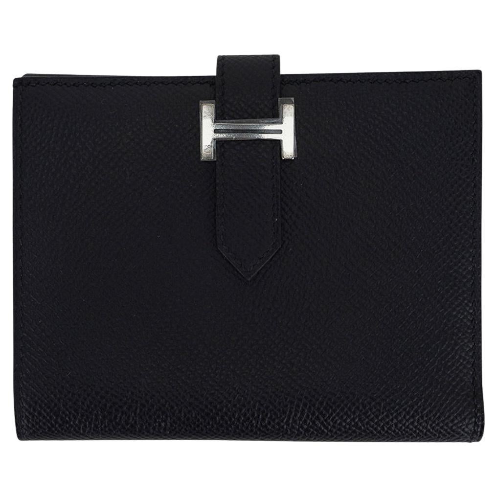 Hermes Bearn Compact Wallet Black Palladium Hardware Epsom Leather