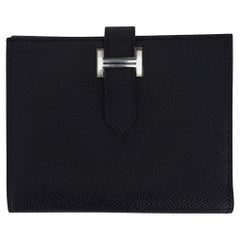 Hermès - Portefeuille compact Bearn en cuir Epsom noir avec détails en palladium