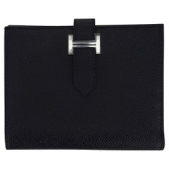 Hermes Bearn Soufflet Black Box calf leather Gold hardware