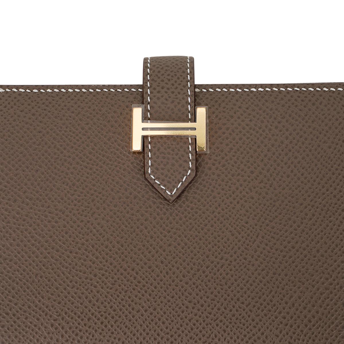 Black Hermes Bearn Compact Wallet Etoupe Gold Hardware Epsom Leather For Sale