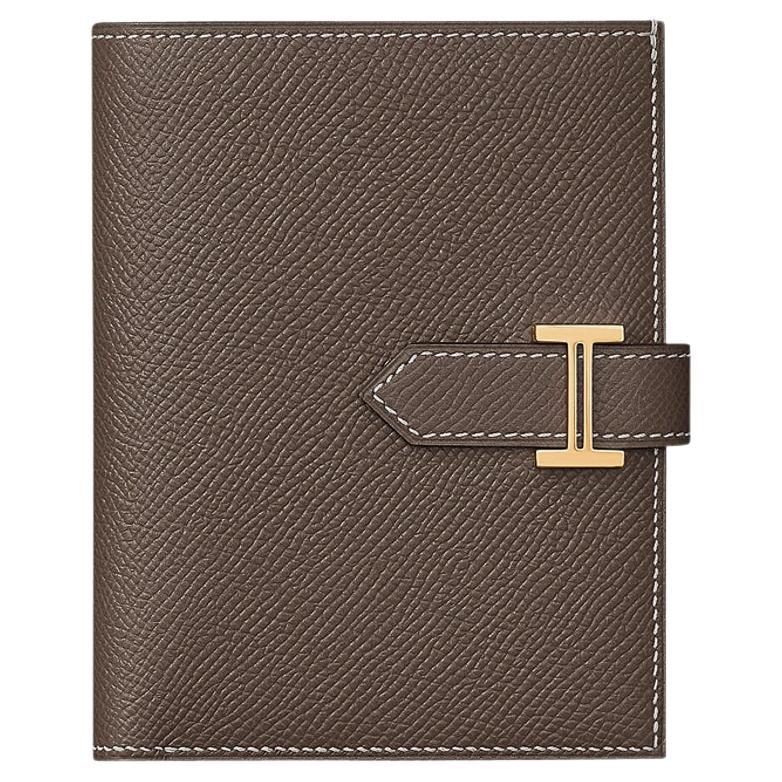 Hermes Bearn Compact Wallet Etoupe Gold Hardware Epsom Leather For Sale