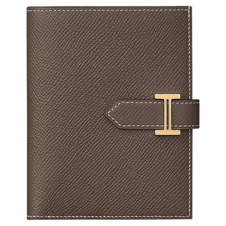 Hermes Taupe Epsom Leather Palladium Finish Bearn Wallet