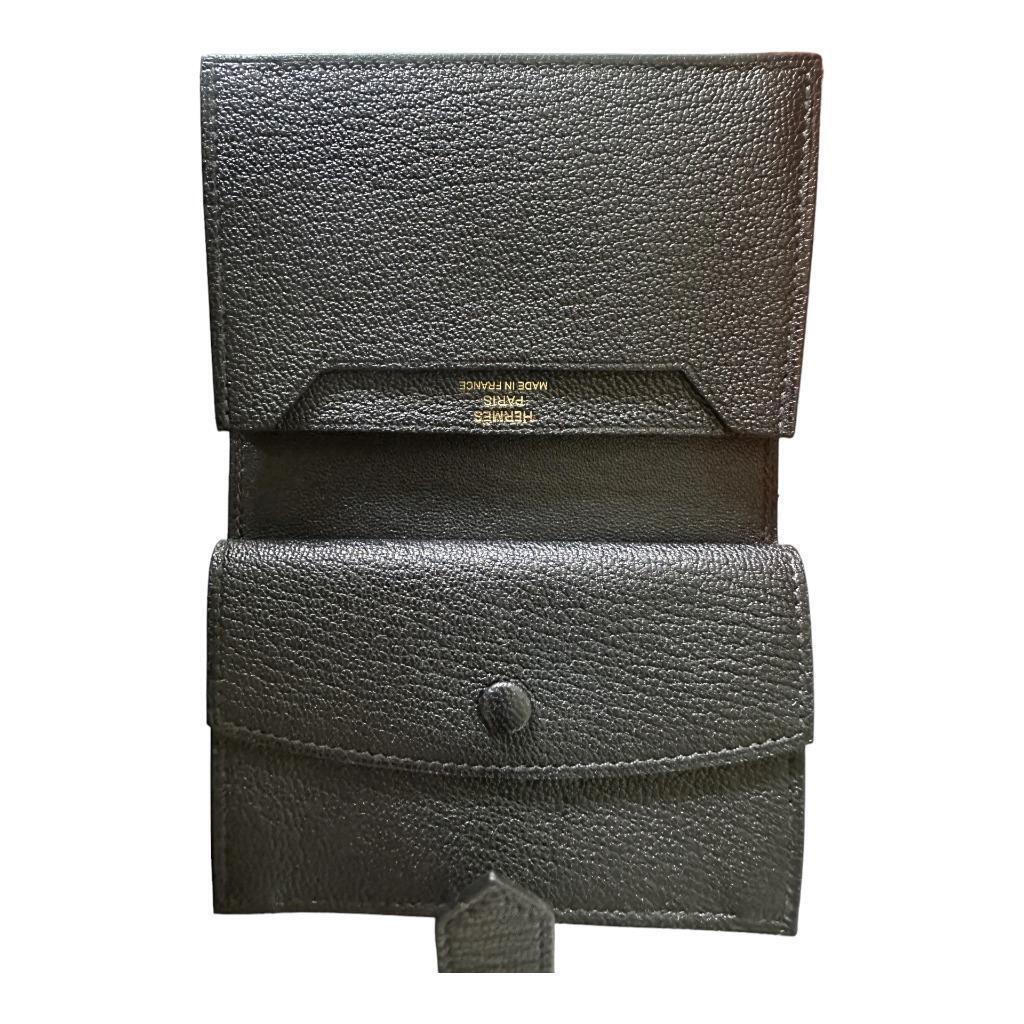 Hermes Bearn Mini Wallet Coin Case Coin Purse Wallet BLACK CHEVRE In New Condition In West Chester, PA
