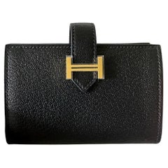 Hermes Bearn Mini Brieftasche Münzetui Münzgeldbörse Brieftasche SCHWARZ CHEVRE