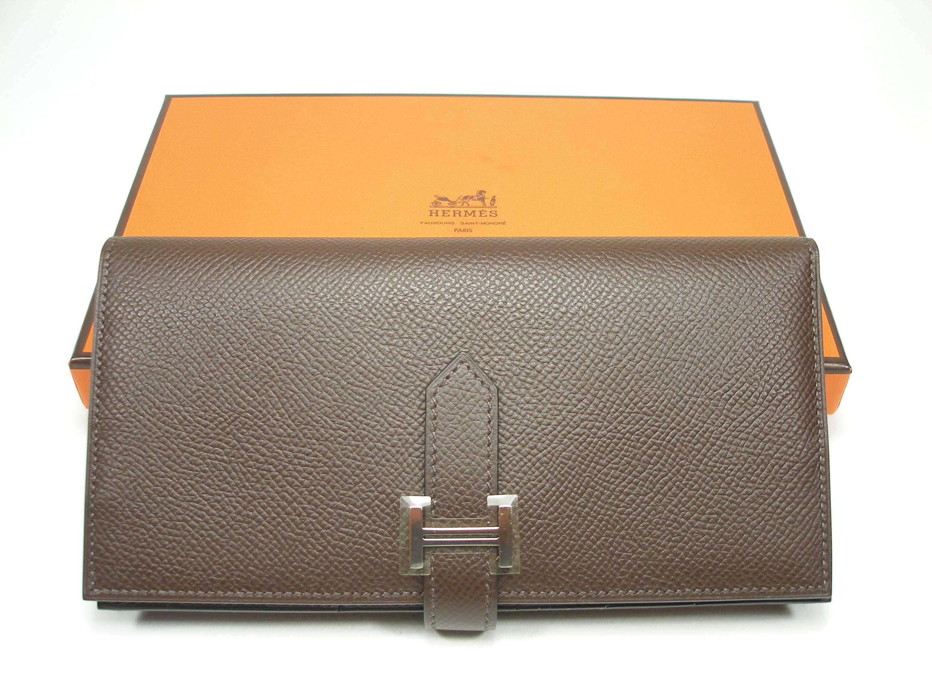 Hermès Béarn Soufflet Wallet Brown Chocolat Epsom Leather H claps / Brand New  For Sale 5