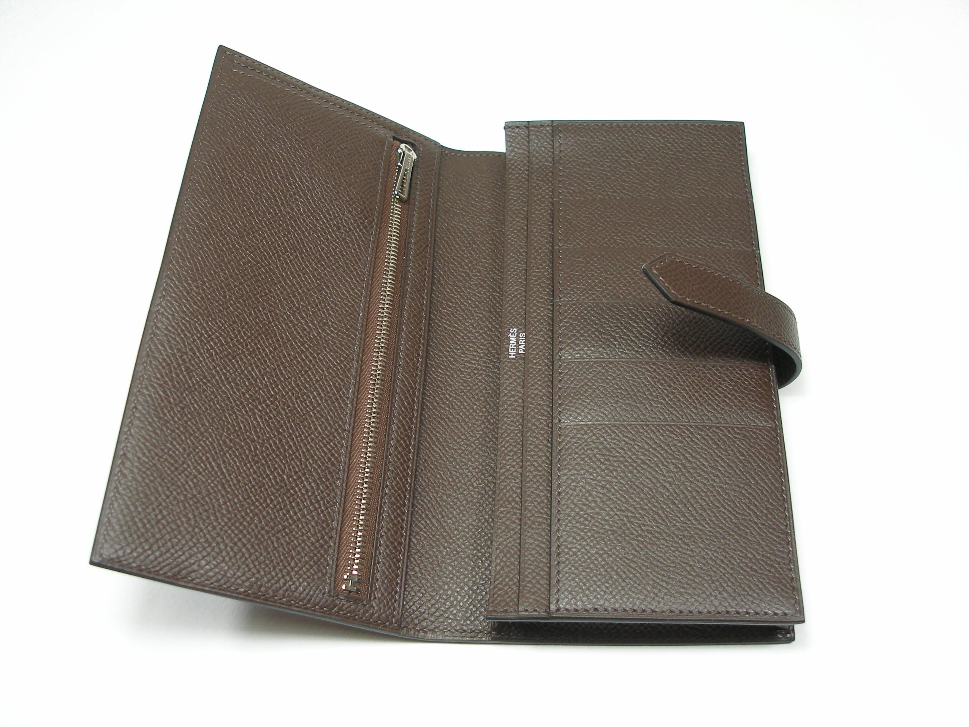 Hermès Béarn Soufflet Wallet Brown Chocolat Epsom Leather H claps / Brand New  For Sale 7