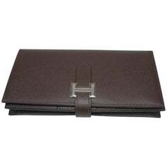 Hermès Béarn Soufflet Wallet Brown Chocolat Epsom Leather H claps / Brand New