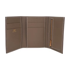 Hermes Bearn Combine Tri-Fold Compact Wallet Etoupe Gold Hardware Epsom Leather
