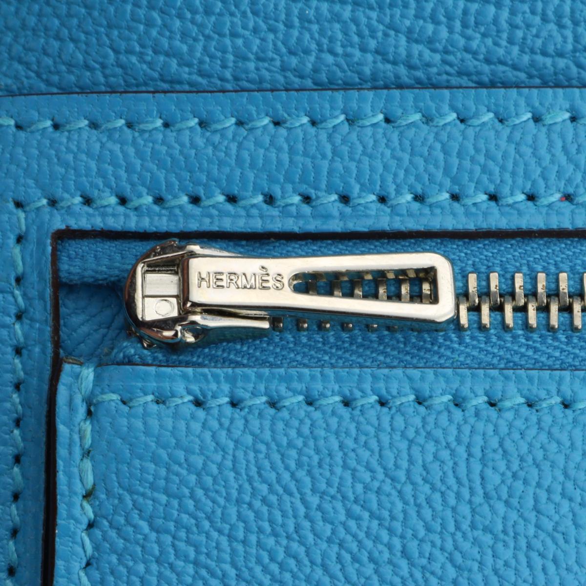 Hermès Bearn Wallet Blue Aztec Goatskin with Palladium Hardware Stamp T 2015 5
