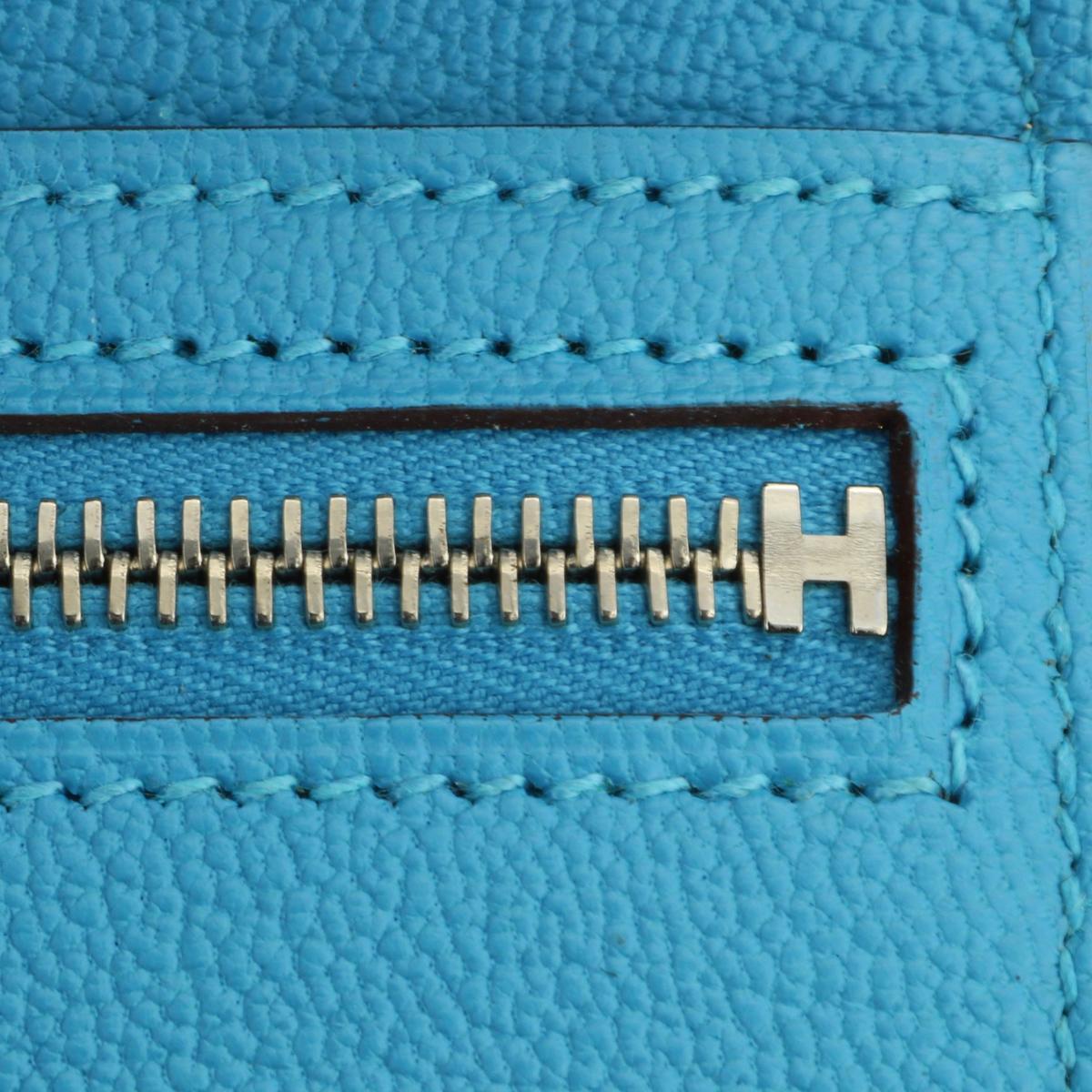 Hermès Bearn Wallet Blue Aztec Goatskin with Palladium Hardware Stamp T 2015 6