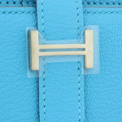 Hermès Bearn Wallet Blue Aztec Goatskin with Palladium Hardware Stamp T 2015