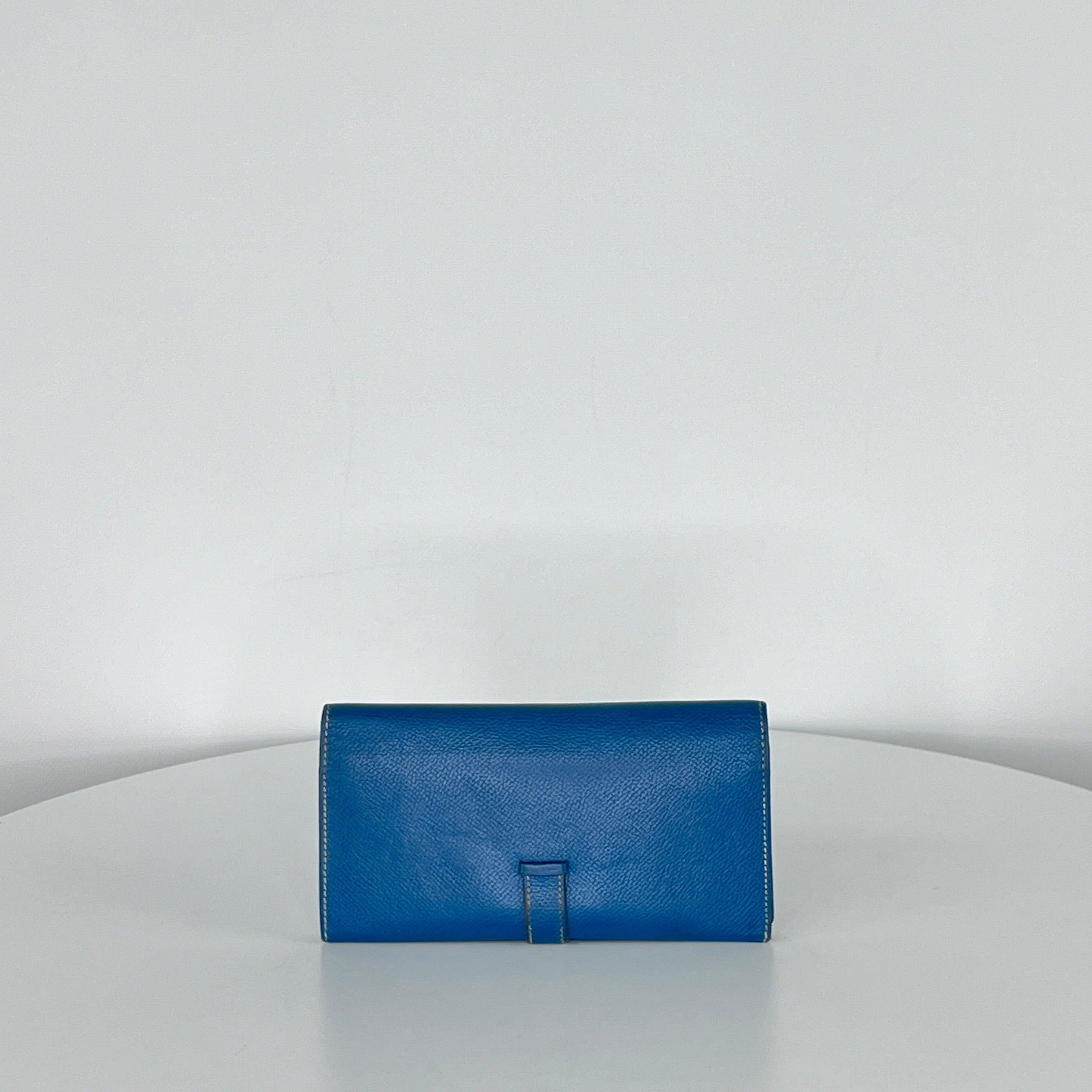 Bleu Hermès Béarn Wallet Blue Leather Gold Hardware 2010 en vente