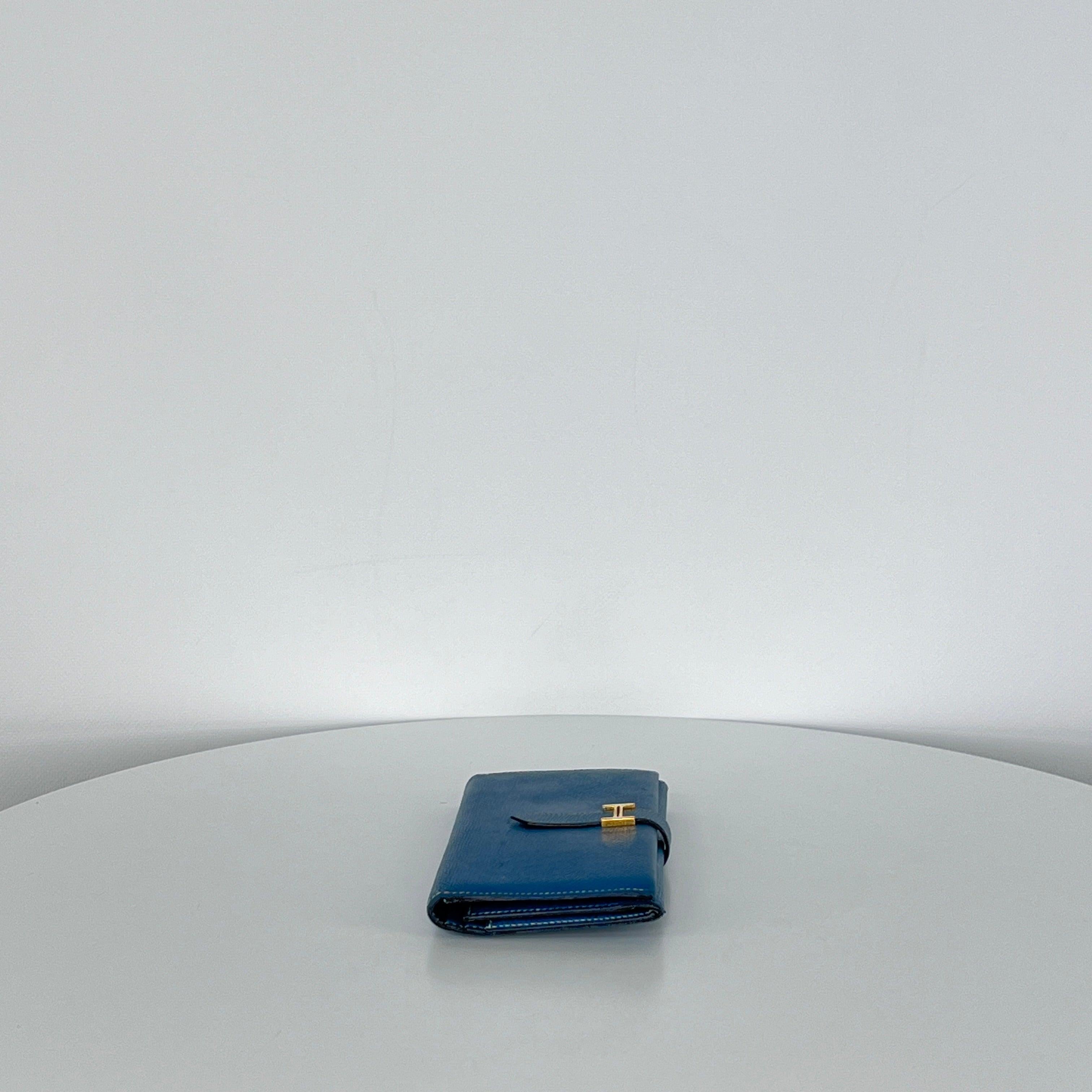 Hermès Béarn Wallet Blue Leather Gold Hardware 2010 Excellent état - En vente à SAINT-OUEN-SUR-SEINE, FR