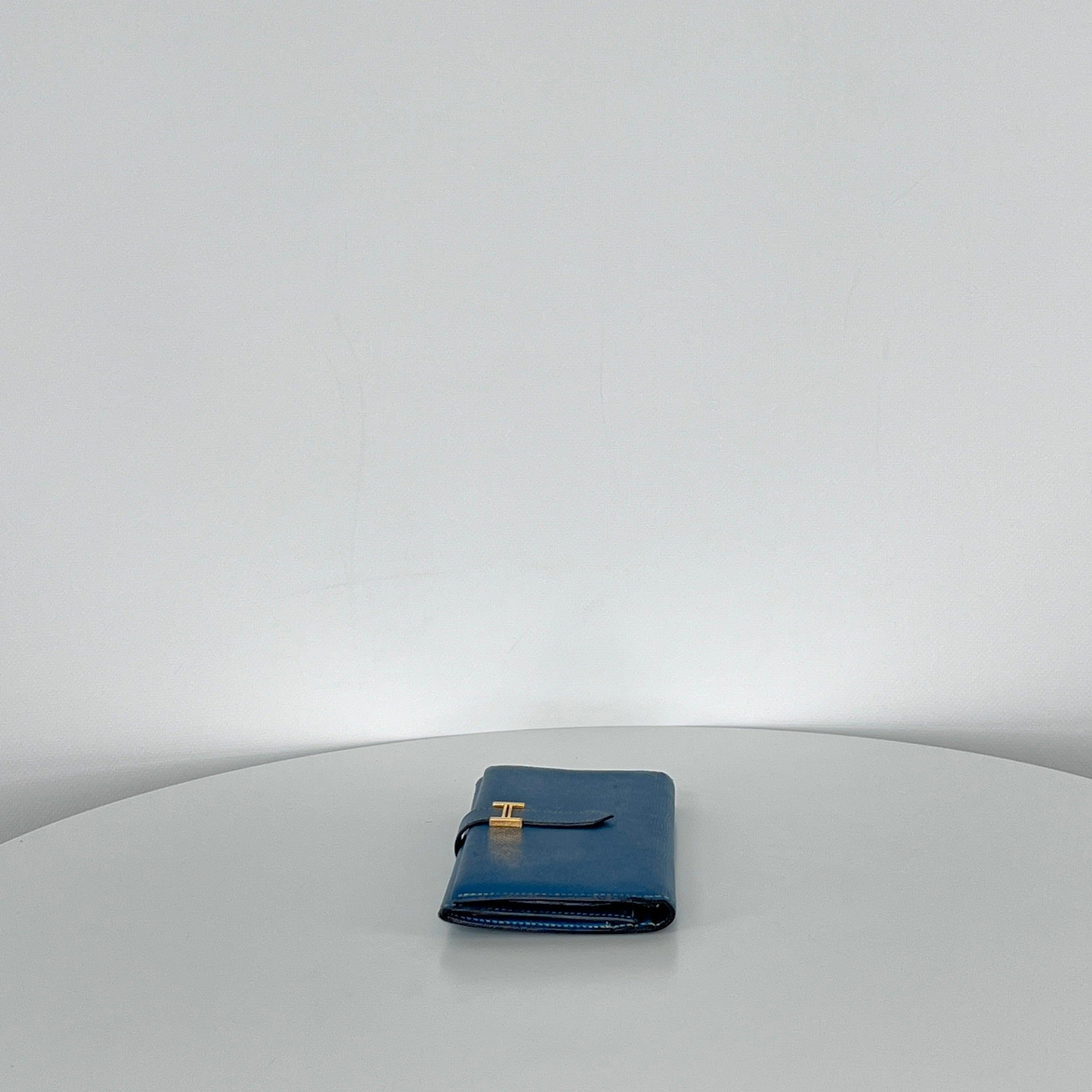 Hermès Béarn Wallet Blue Leather Gold Hardware 2010 Unisexe en vente