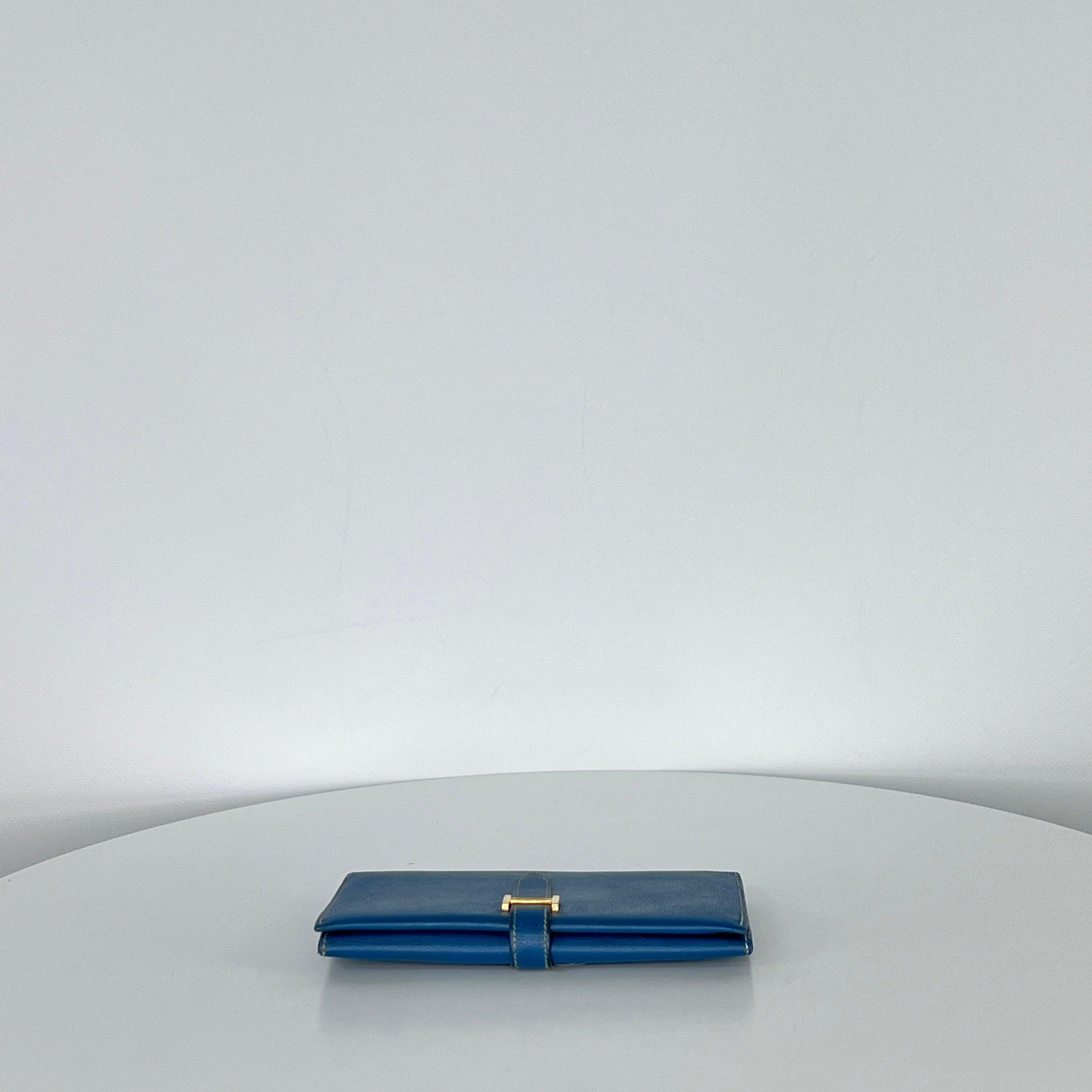 Hermès Béarn Wallet Blue Leather Gold Hardware 2010 en vente 1