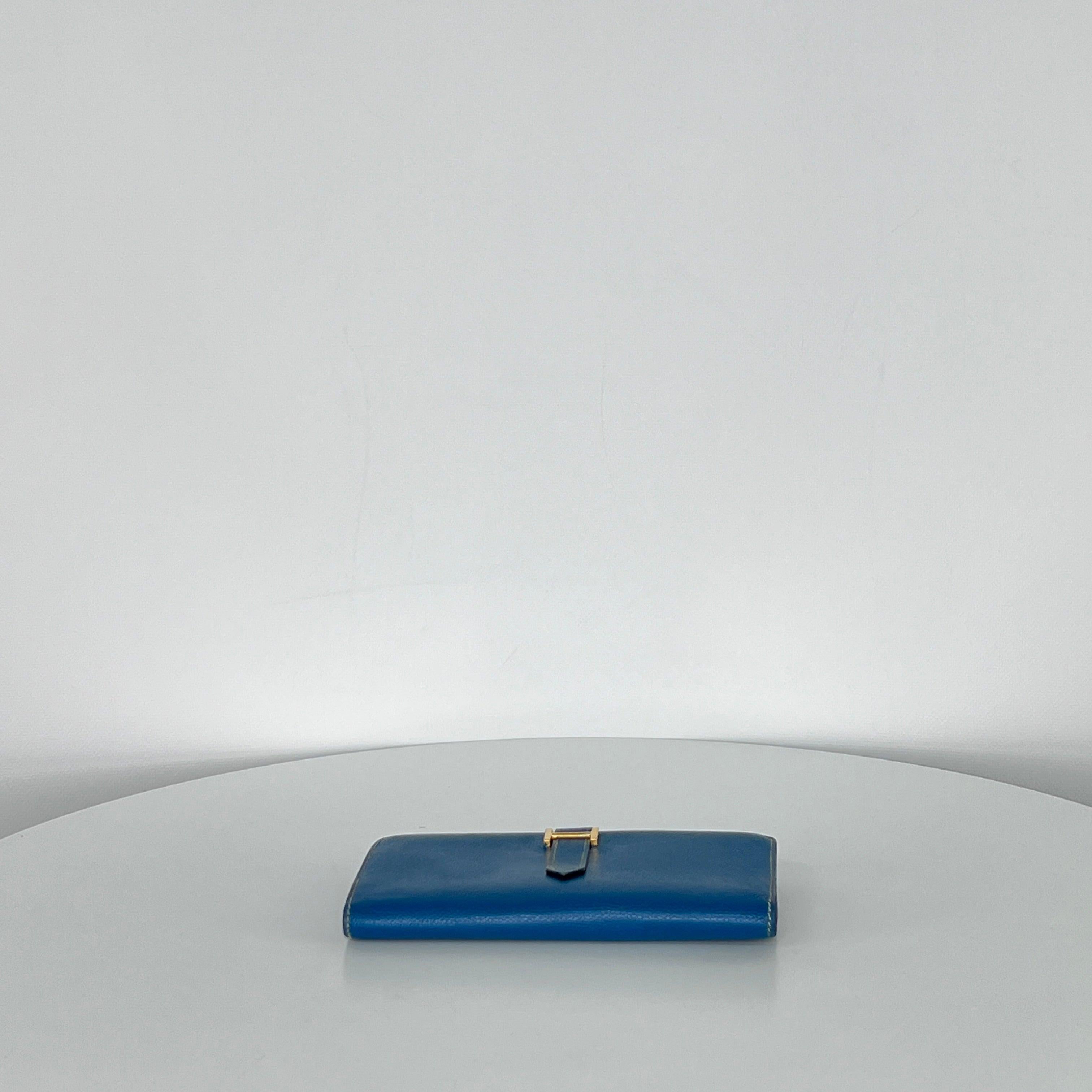 Hermès Béarn Wallet Blue Leather Gold Hardware 2010 en vente 2
