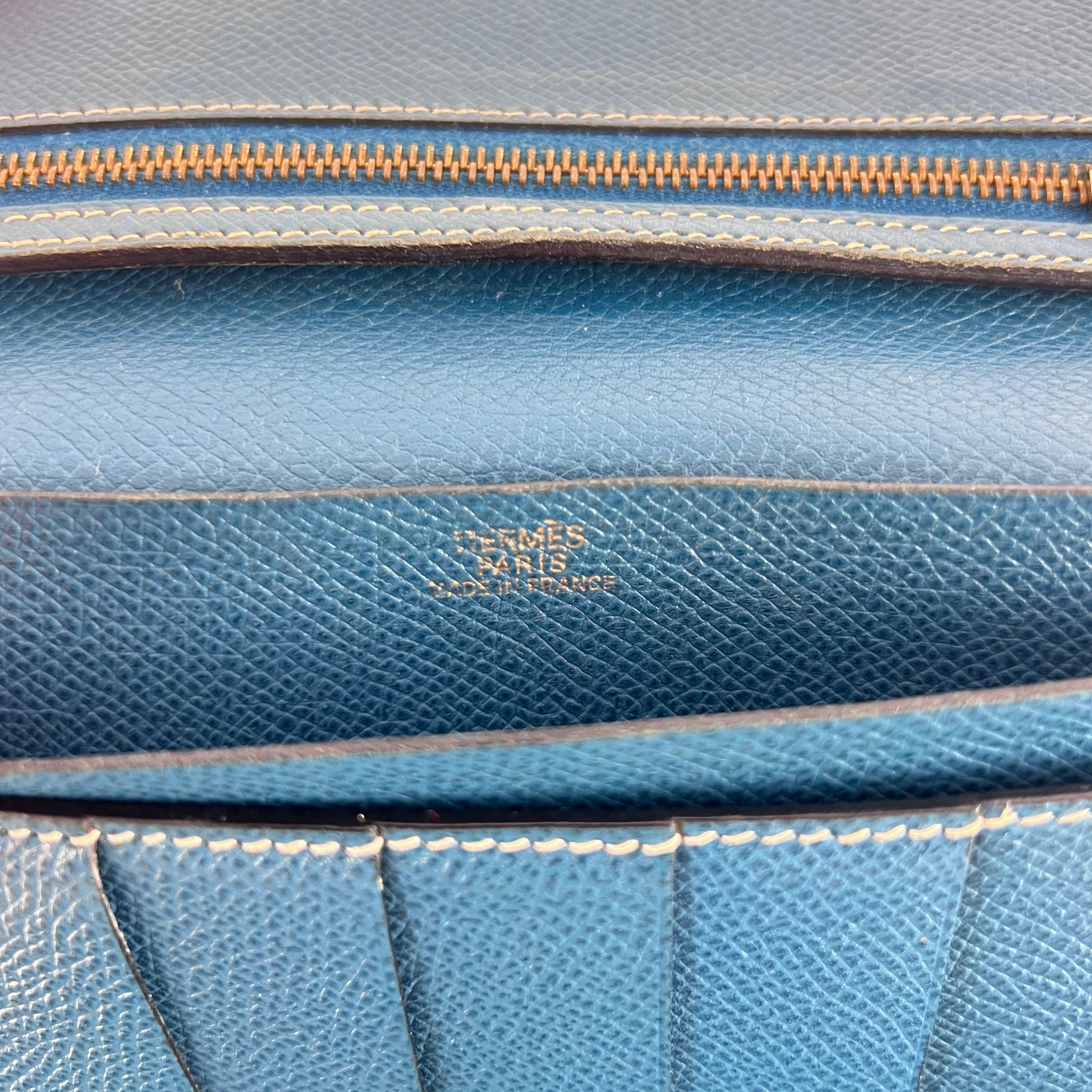 Hermès Béarn Wallet Blue Leather Gold Hardware 2010 en vente 3