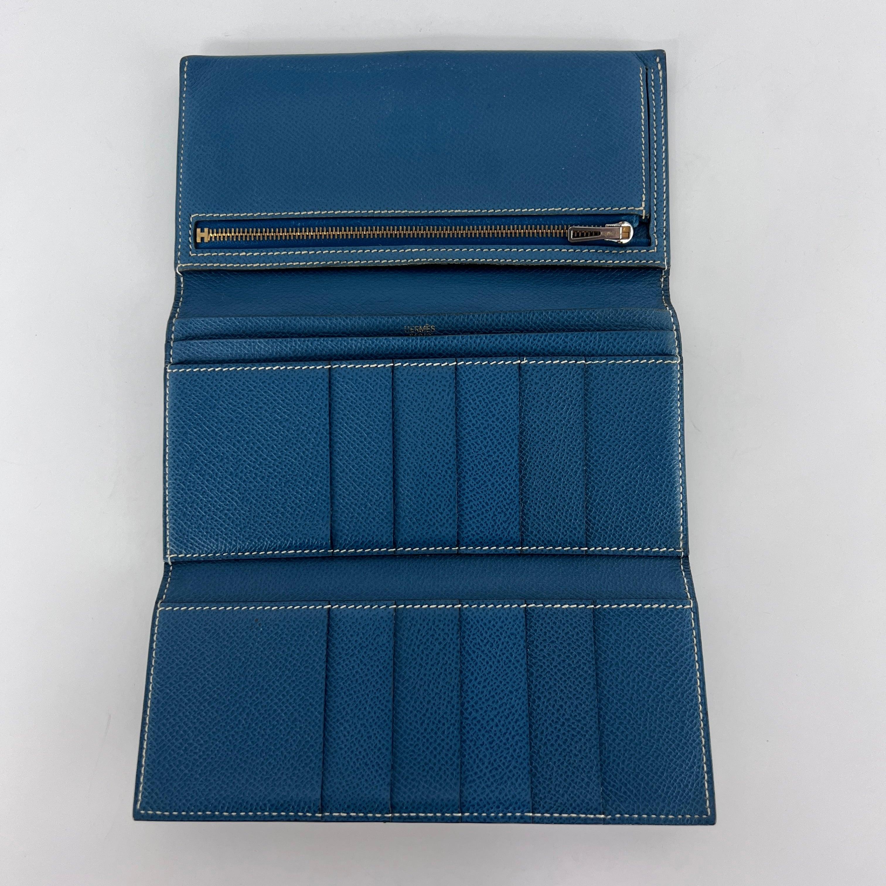 Hermès Béarn Wallet Blue Leather Gold Hardware 2010 en vente 4