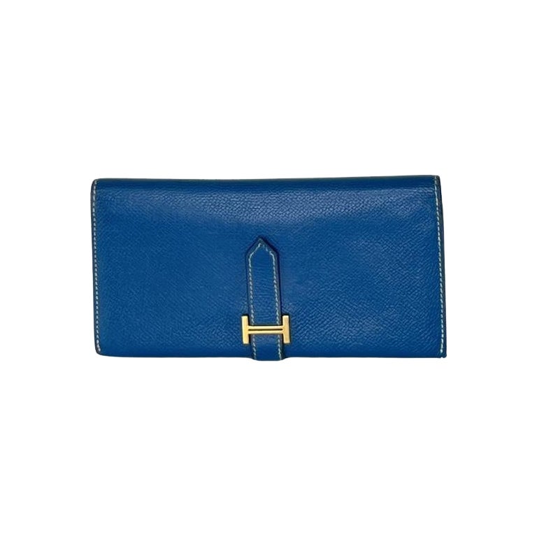 Hermès Béarn Wallet Blue Leather Gold Hardware 2010 en vente
