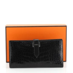 Hermes Bearn Geldbörse Glänzend Alligator lang