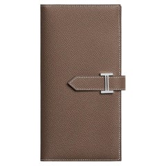 Hermes Bearn Wallet With Gusset Etoupe Epsom Calfskin Leather Palladium Plated