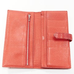 HERMES Bearne red scaled leather silver H logo long wallet