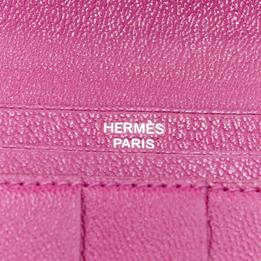 HERMES Bearne Soufflet Rose purple shiny scaled leather long wallet For Sale 4