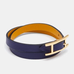 Pulsera Hermès Behapi Bicolor Dorada Doble Vuelta Reversible T3