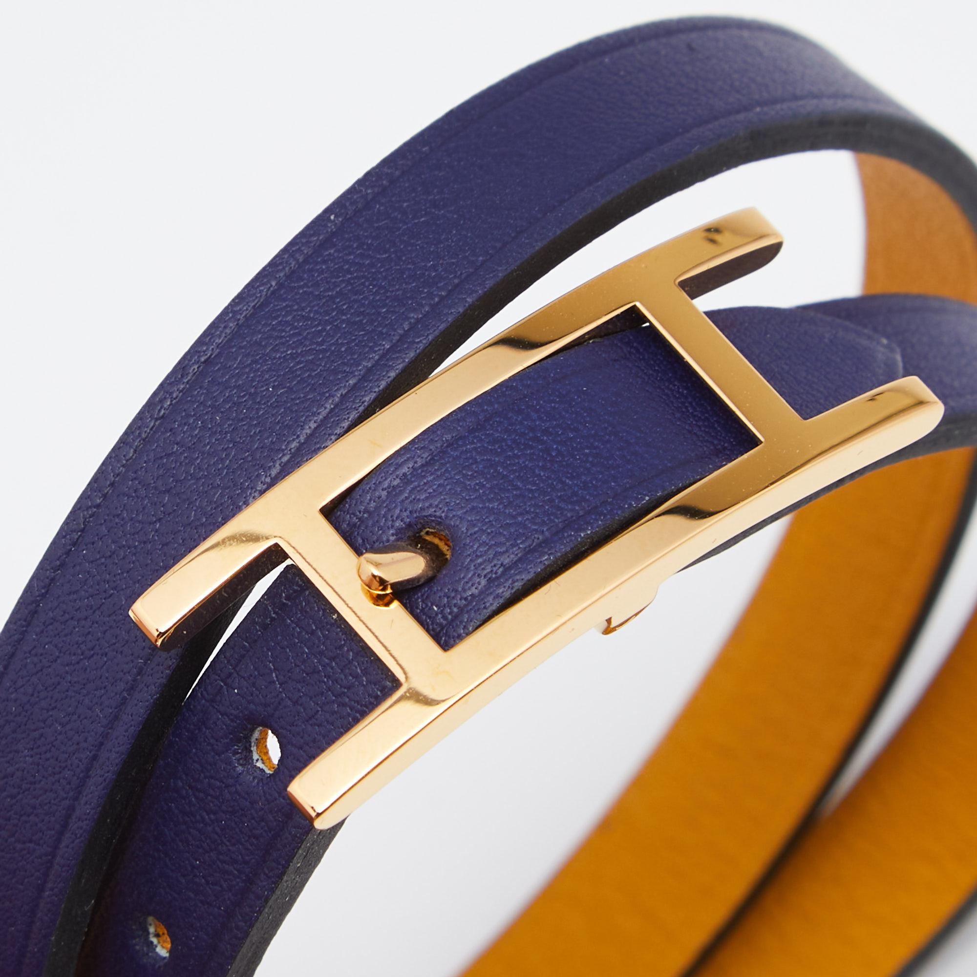 Hermès Behapi Bicolore plaqué or Double Tour Bracelet réversible T3 Excellent état à Dubai, Al Qouz 2