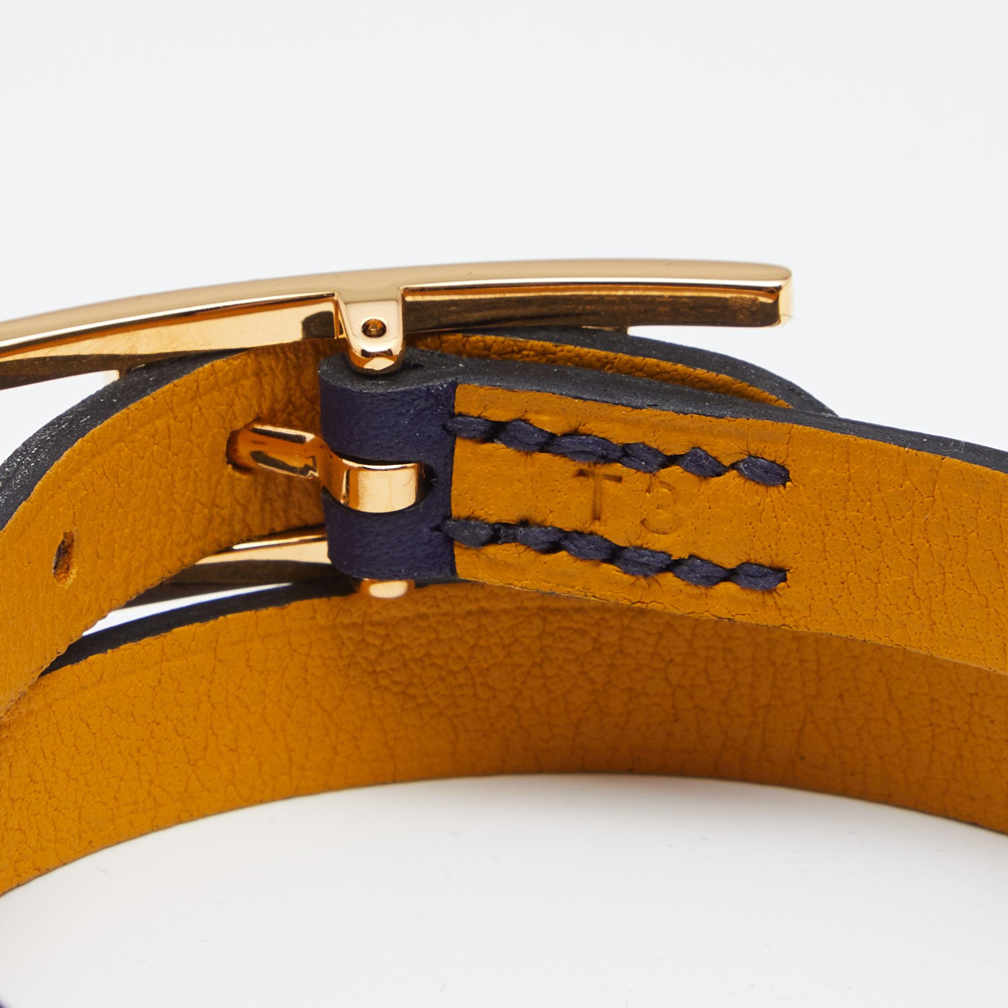  Hermès Behapi Bicolore plaqué or Double Tour Bracelet réversible T3 Pour femmes 