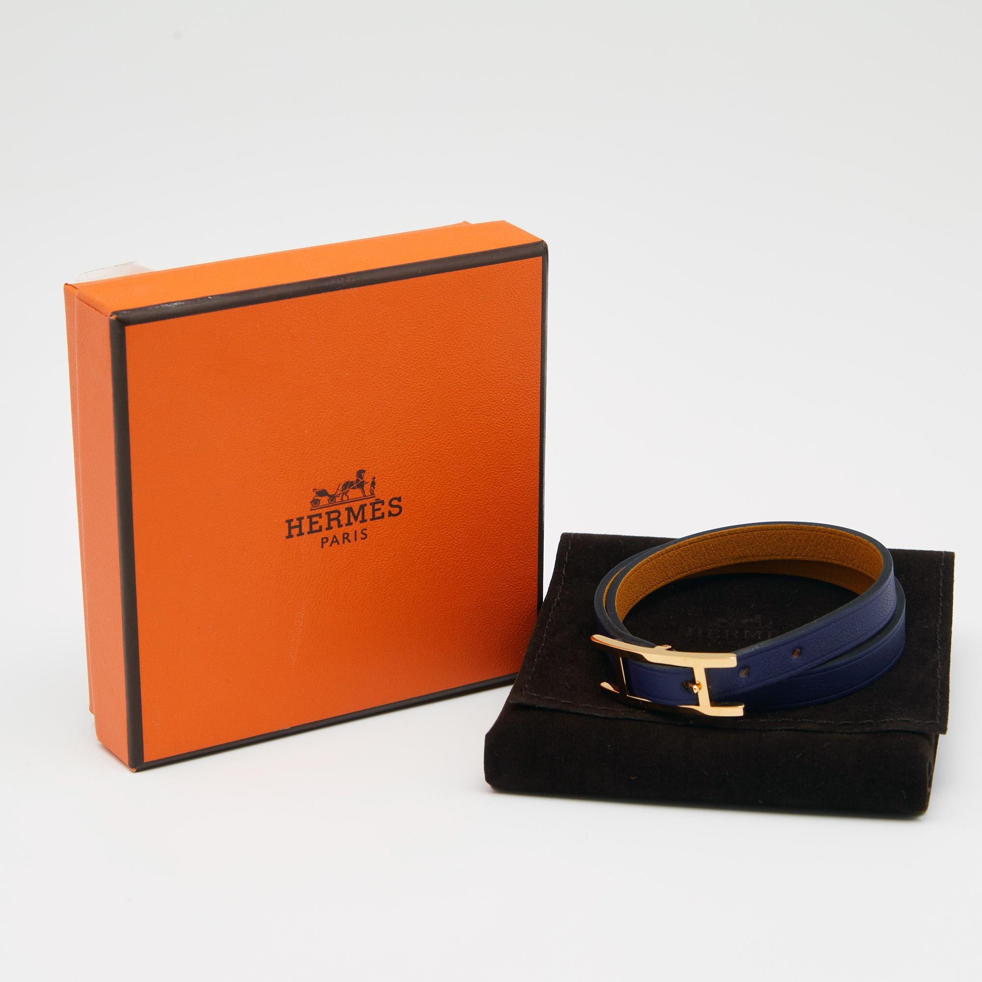 Hermès Behapi Bicolore plaqué or Double Tour Bracelet réversible T3 1