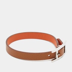 Hermes Behapi Brown/Orange Leather Palladium Plated Reversible Bracelet