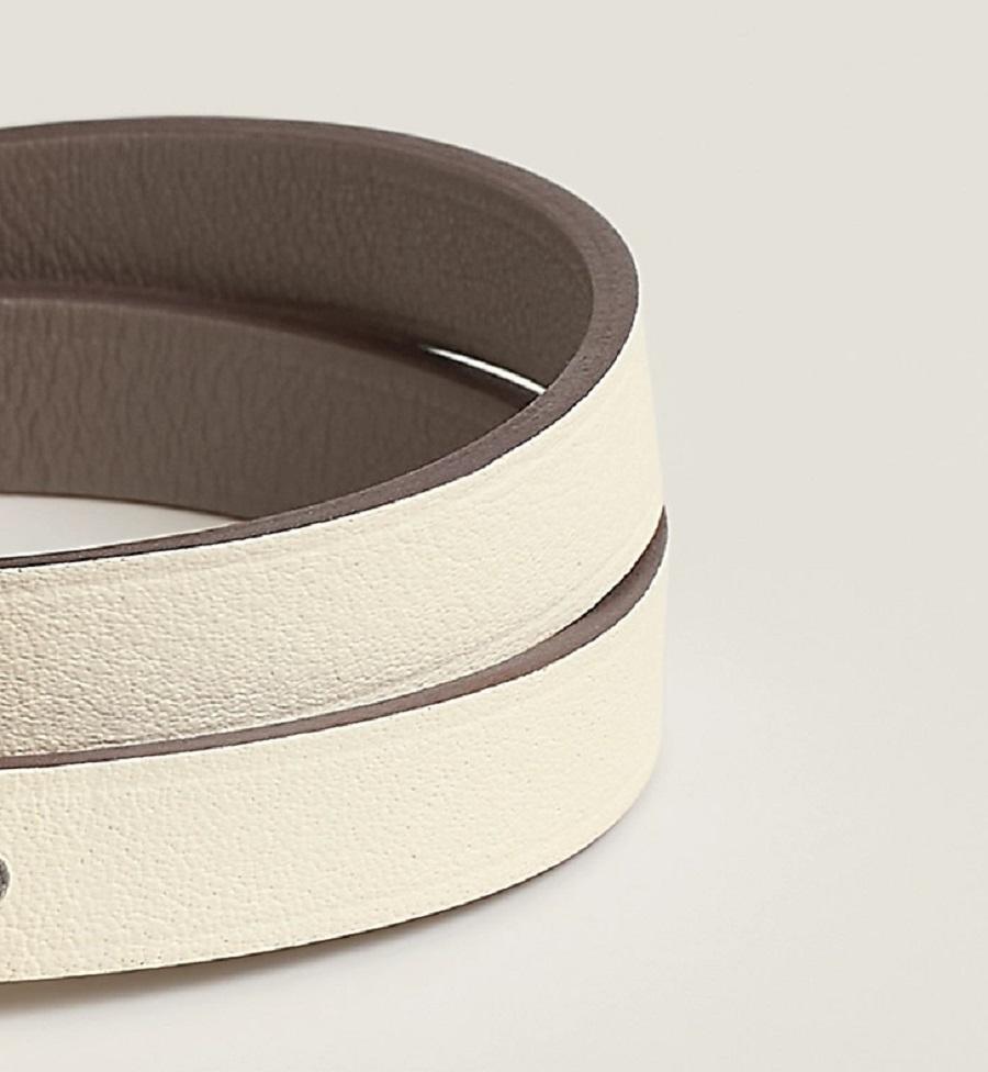 Hermès Behapi Bracelet double tour en cuir de veau Swift naturel et chêne taille T2 15,5 cm 1