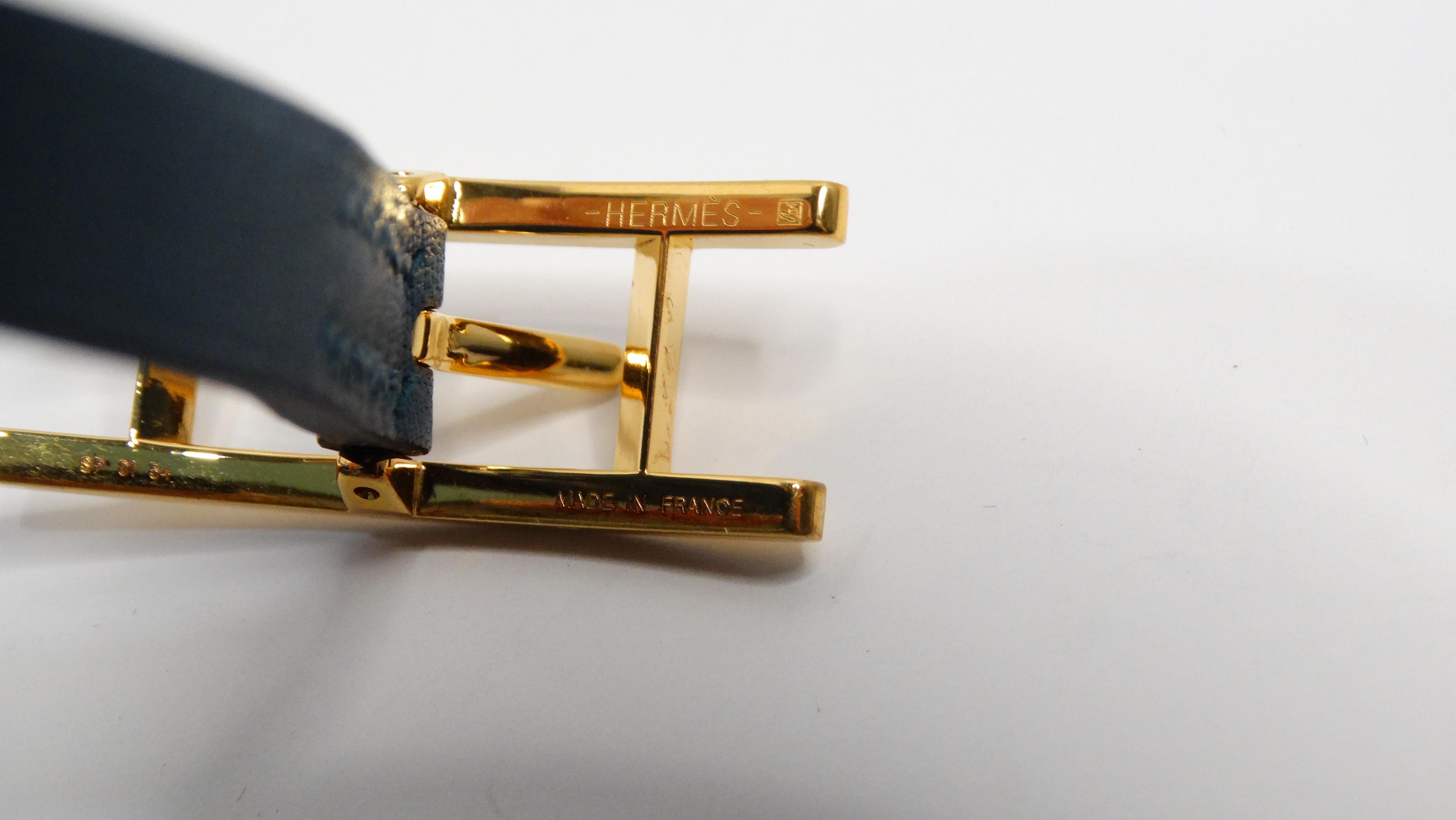 Hermes Behapi Double Tour Pulsera Envolvente de Piel Azul Bicolor en venta 3