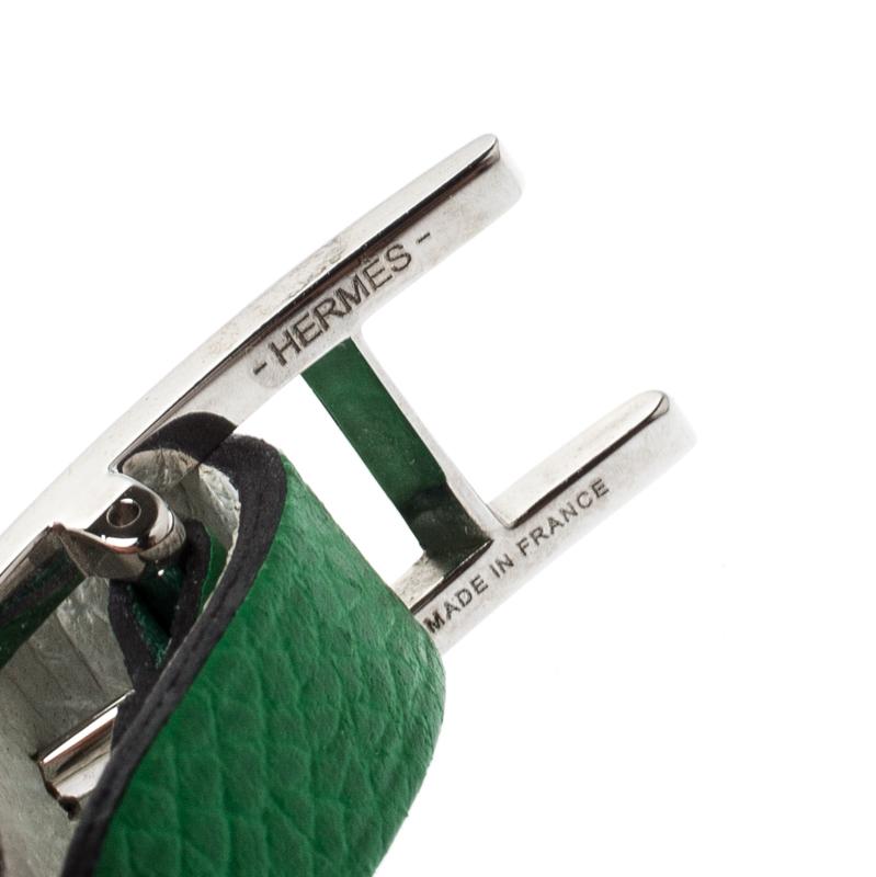 Hermes Behapi Green and White Leather Reversible Double Tour Bracelet XS In Good Condition In Dubai, Al Qouz 2