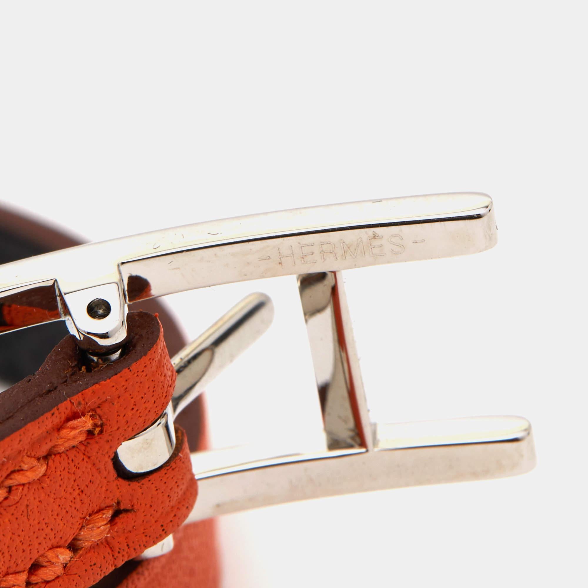 Hermès Behapi Leather Palladium Plated Bracelet In Excellent Condition In Dubai, Al Qouz 2