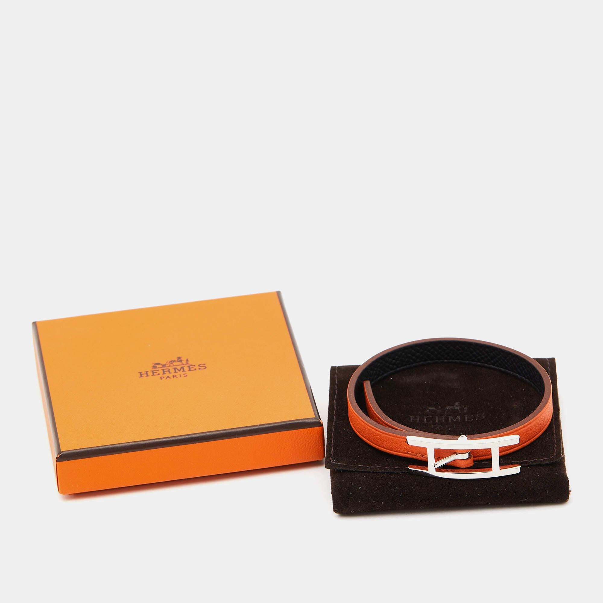 Hermès Behapi Leather Palladium Plated Bracelet 1
