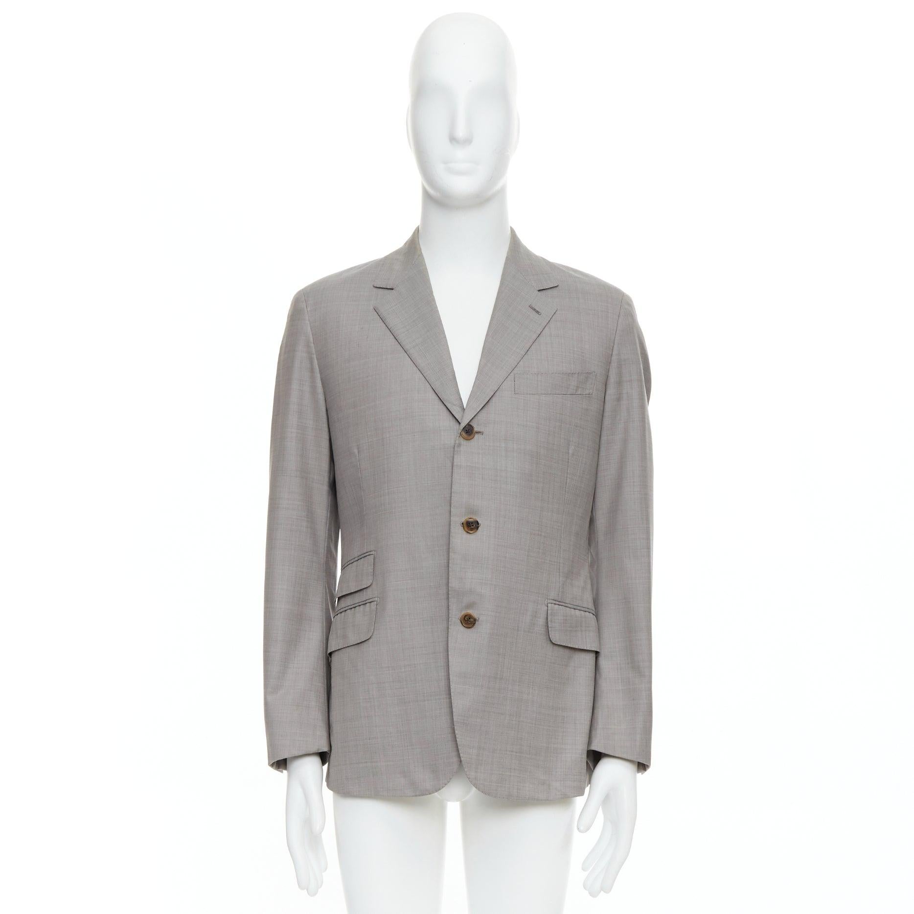 HERMES beige 100% lana 3 tasche con dettagli cuciti a mano abito blazer FR48 M in vendita 5