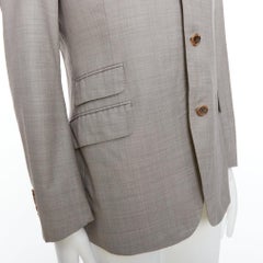 HERMES beige 100% laine 3 poches détails cousus main costume blazer FR48 M
