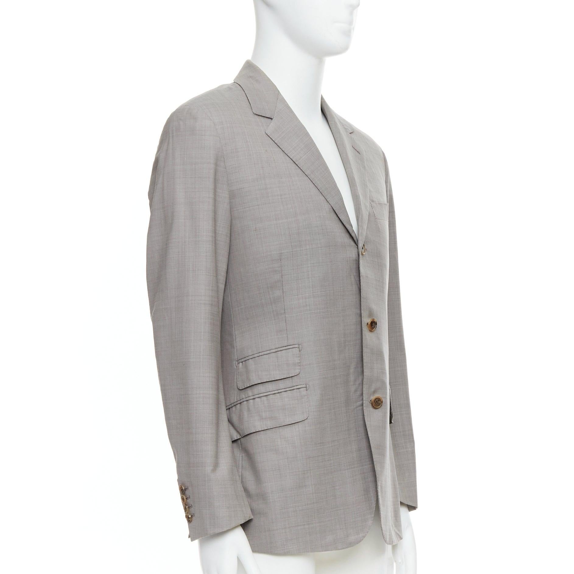 Beige HERMES beige 100% lana 3 tasche con dettagli cuciti a mano abito blazer FR48 M in vendita