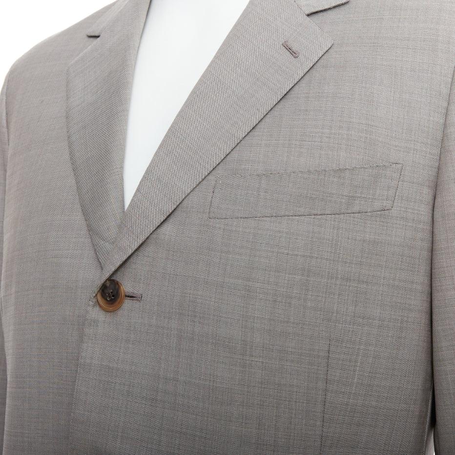 HERMES beige 100% lana 3 tasche con dettagli cuciti a mano abito blazer FR48 M in vendita 2