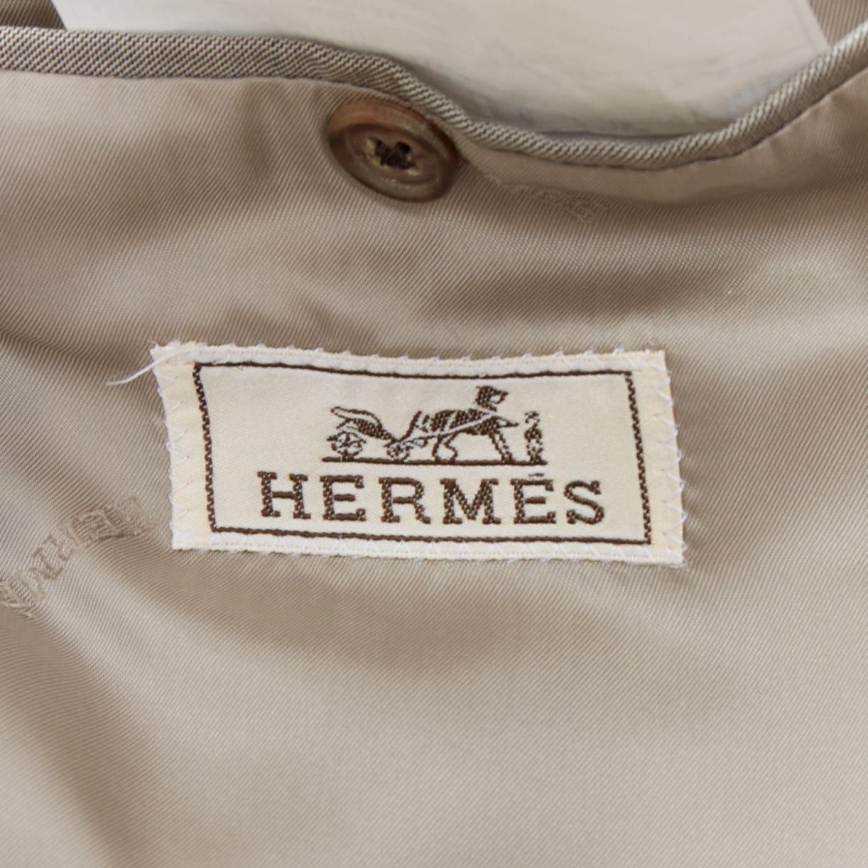 HERMES beige 100% lana 3 tasche con dettagli cuciti a mano abito blazer FR48 M in vendita 4