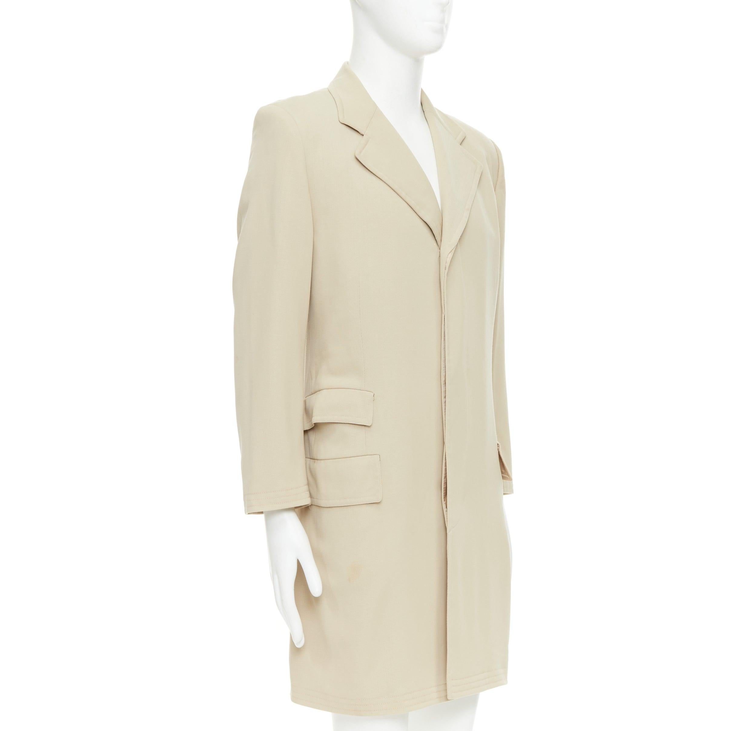 Beige HERMES beige 100% wool twill horn buttons minimal long coat IT46 S in vendita