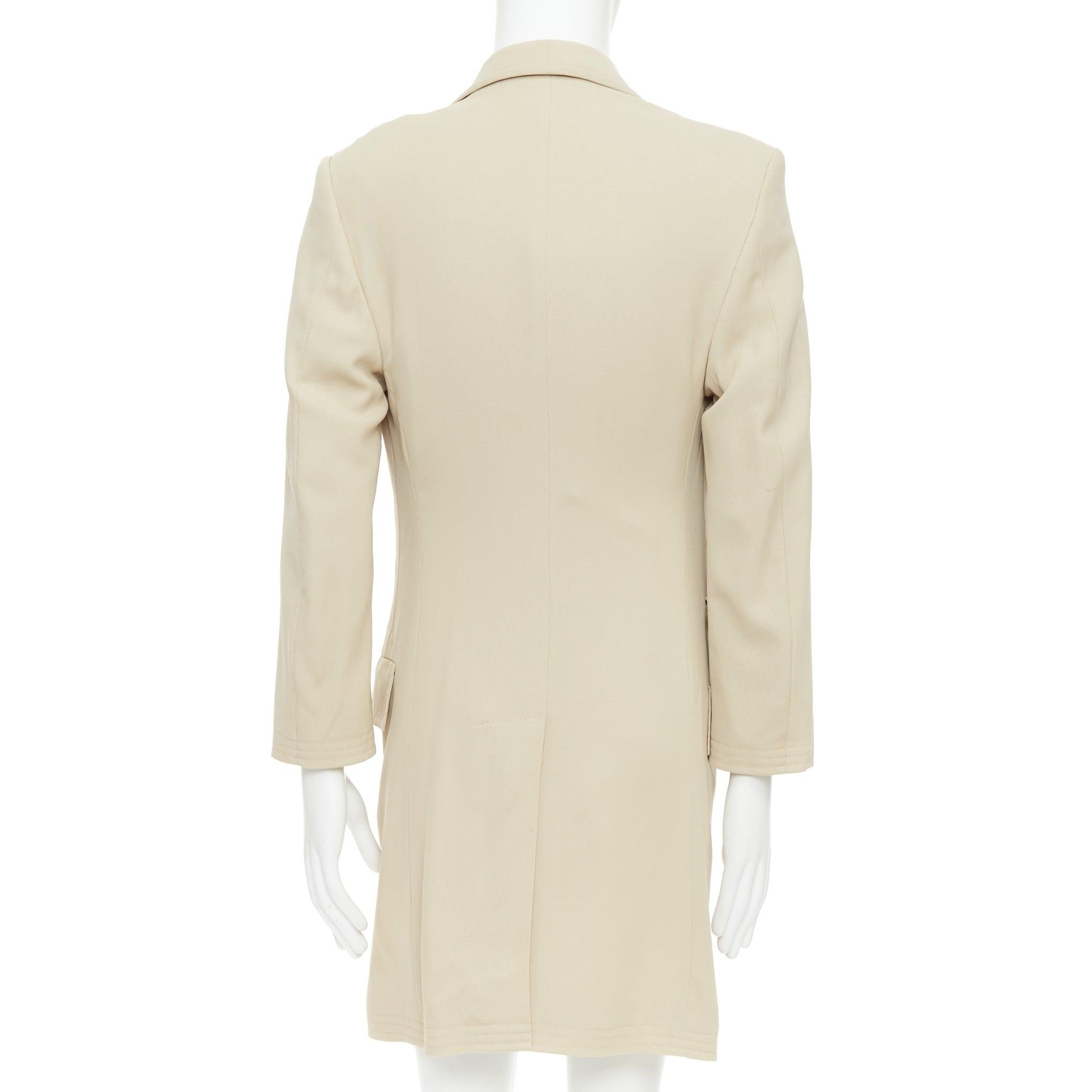 Uomo HERMES beige 100% wool twill horn buttons minimal long coat IT46 S in vendita